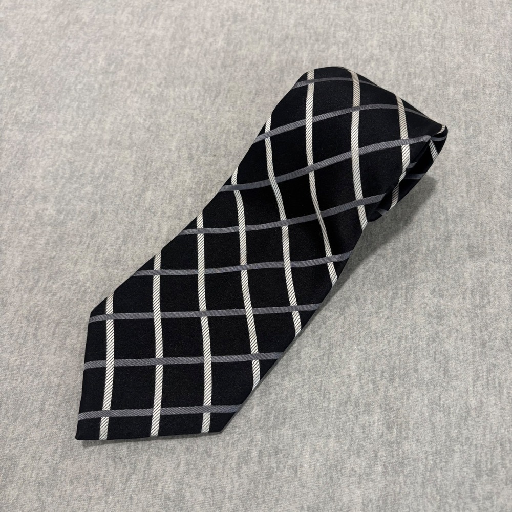 Donald‎ J Trump Signature Collection Silk Tie Black White Grey Grid Pattern Mens